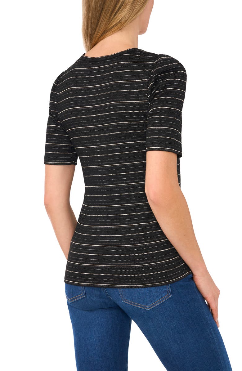 CeCe Metallic Gathered Shoulder Elbow Sleeve Top, Alternate, color, 