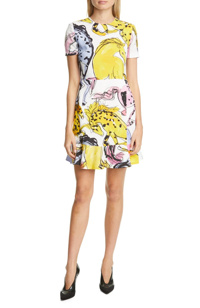 Stella McCartney Horse Print Flounce Hem Dress, Main, color, 