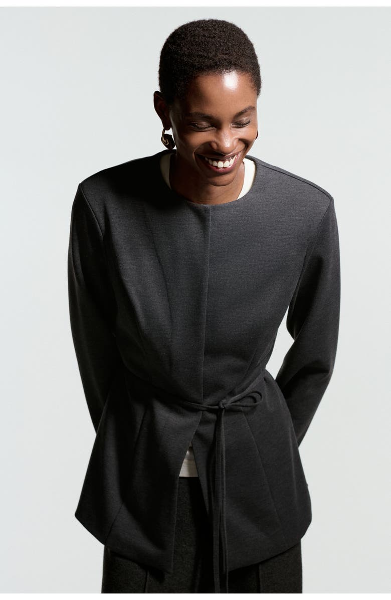 H&M Belted Ponte Di Roma Blazer, Alternate, color, Dark Gray Melange