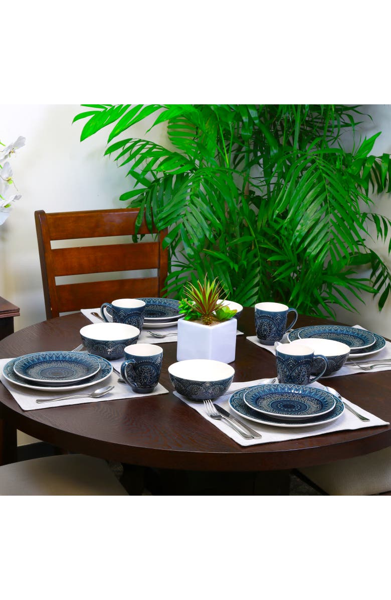 Elama Petra 16 Piece Stoneware Dinnerware Set, Alternate, color, Blue