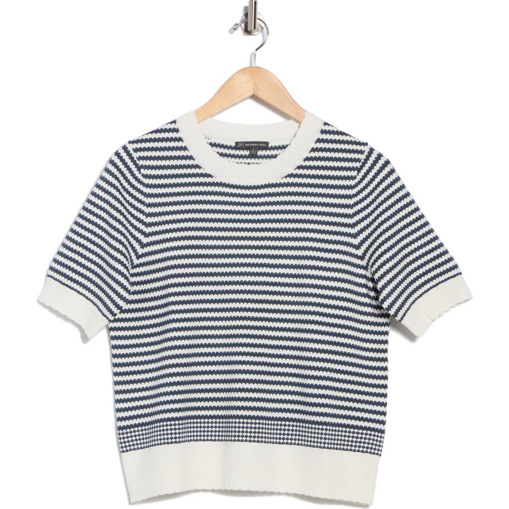 Adrianna Papell Stripe Short Sleeve Sweater In Multi