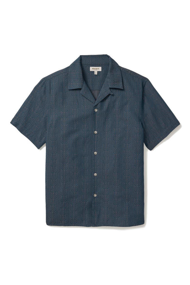 Resort Riveria Jacquard Stripe Cotton & Linen Camp Shirt, Alternate, color, LANDER GEO STRIPES C30