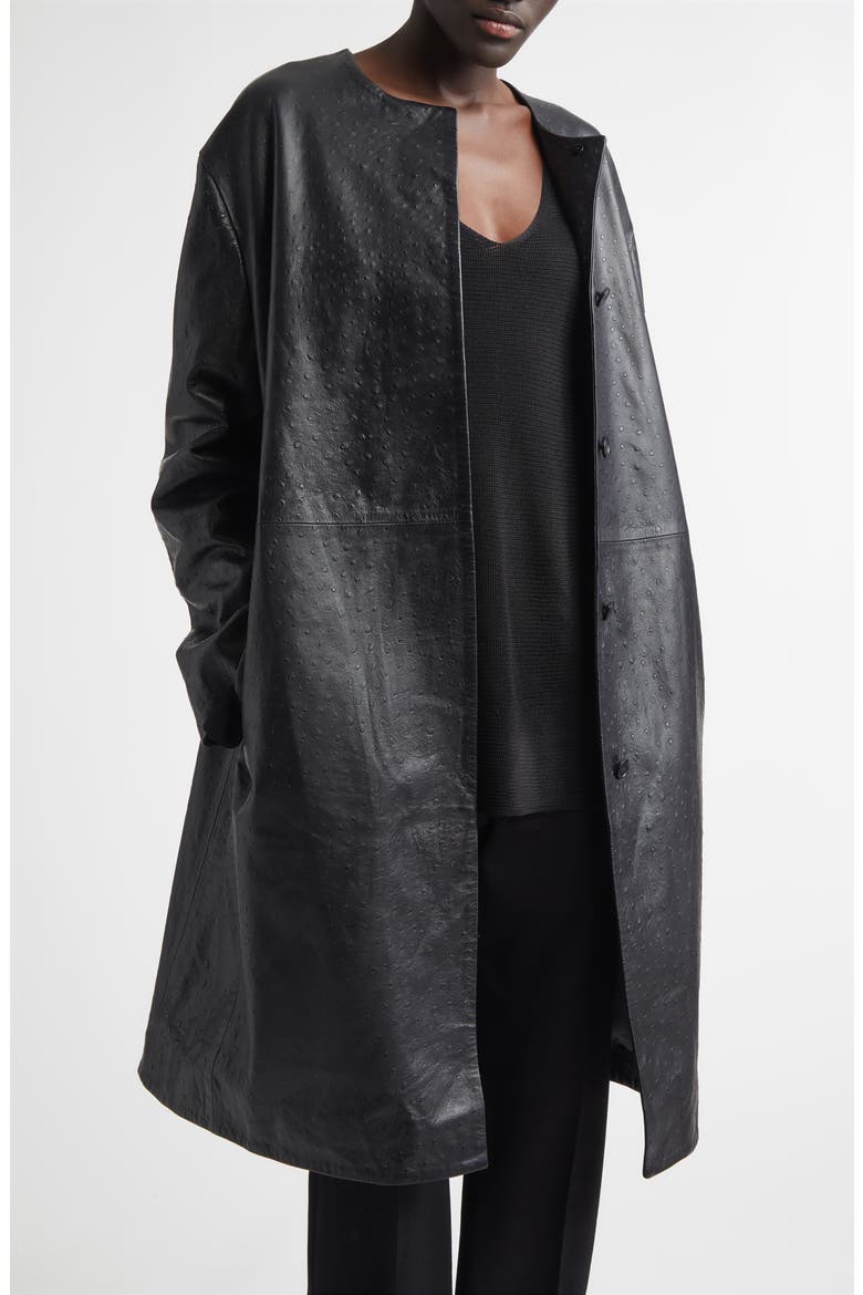 Yari Ostrich Embossed Lambskin Leather Coat, Alternate, color, BLACK