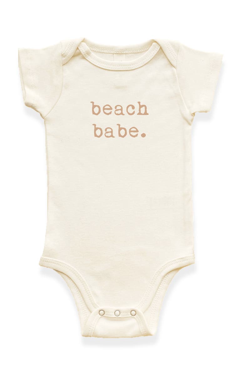 Beach Babe - Organic Short Sleeve Baby Bodysuit, Main, color, Natural Clay Lettering