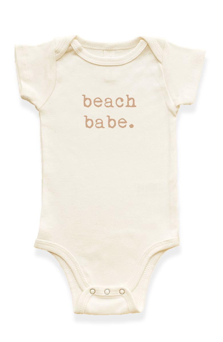 Tenth & Pine Beach Babe - Organic Short Sleeve Baby Bodysuit, Main, color, Natural Clay Lettering