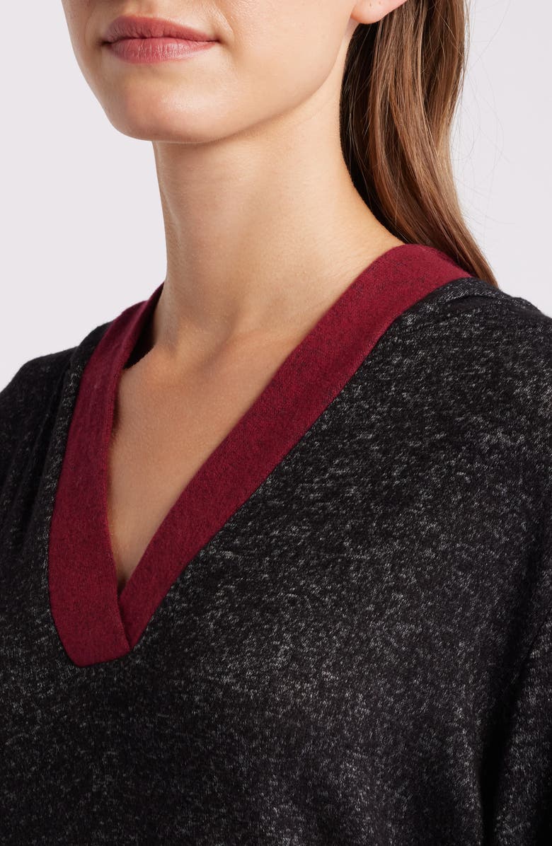 Loveappella Hooded V-Neck Pullover, Alternate, color, Black/ Burgundy