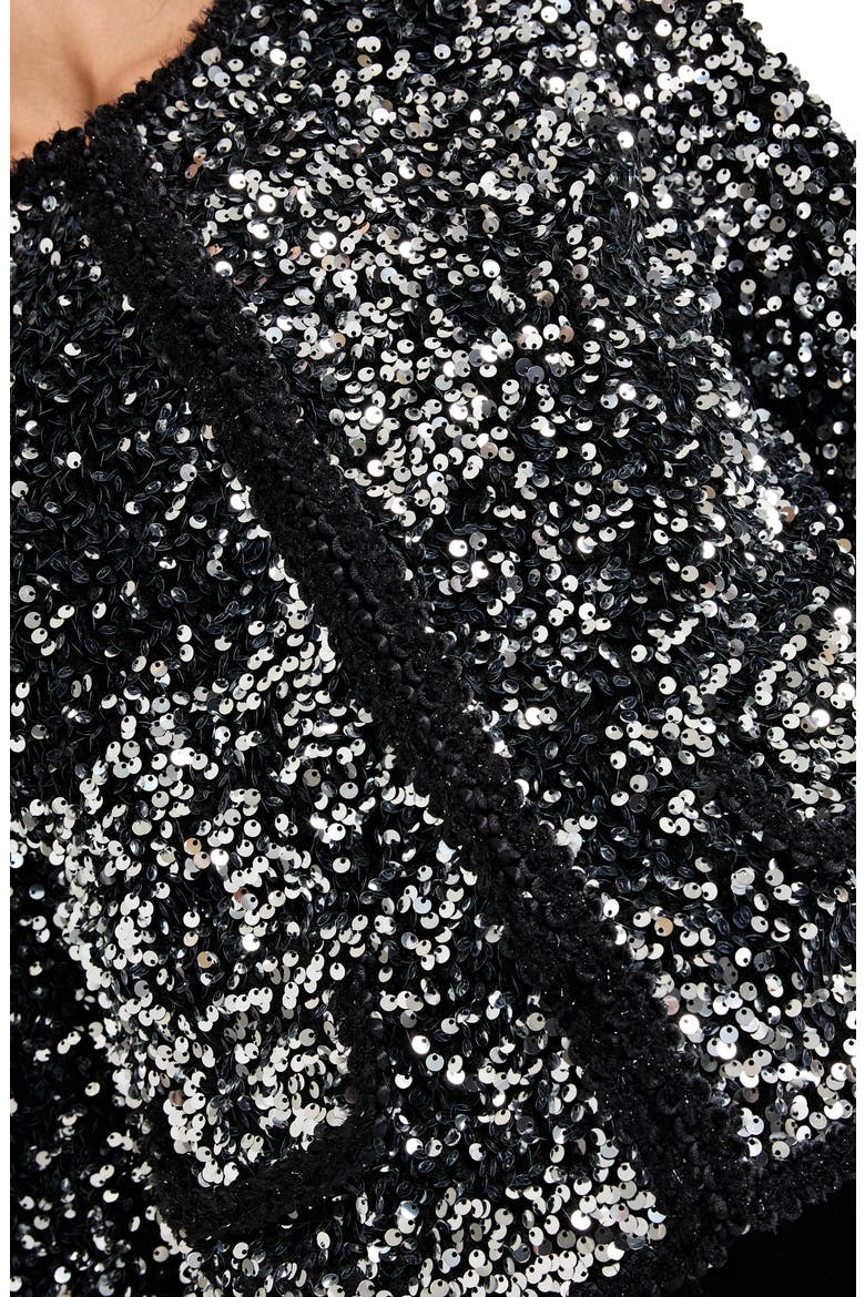 Corded Braid Trim Sequin Jacket, Alternate, color, SILVER BLACK
