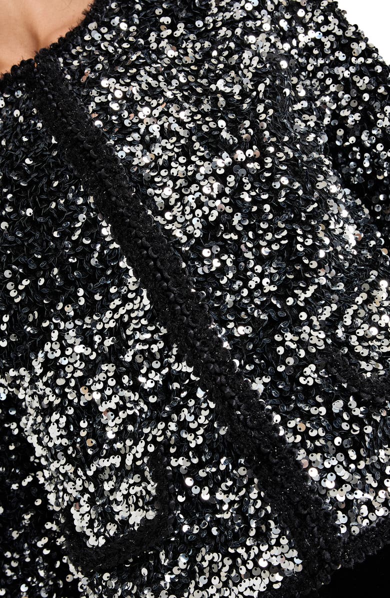 Tahari ASL Corded Braid Trim Sequin Jacket, Alternate, color, Silver Black