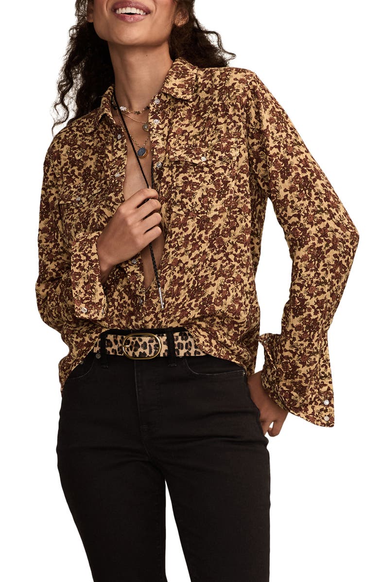 Lucky Brand Print Western Shirt, Main, color, Brown Multi
