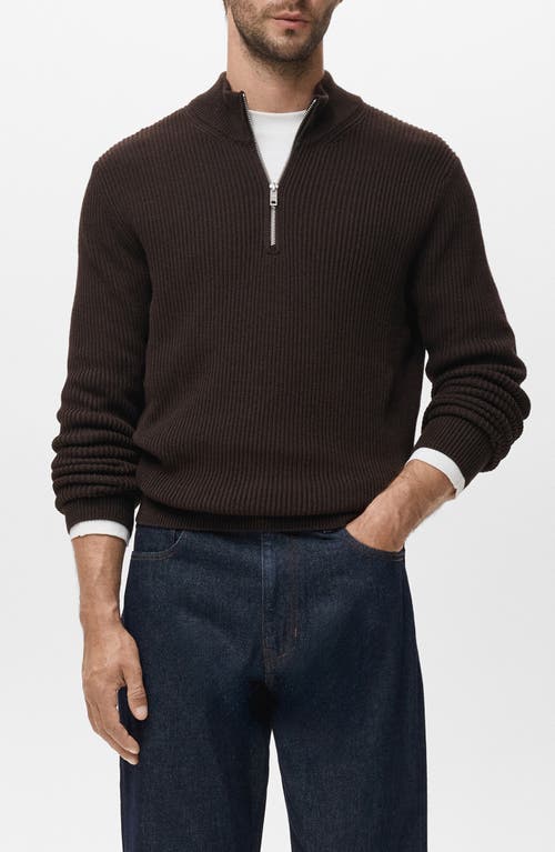 Mango Perkins Quarter Zip Sweater In Brown