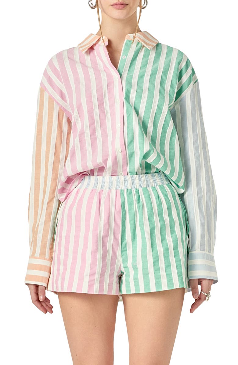English Factory Colorblock Stripe Shirt, Main, color, Pink Multi