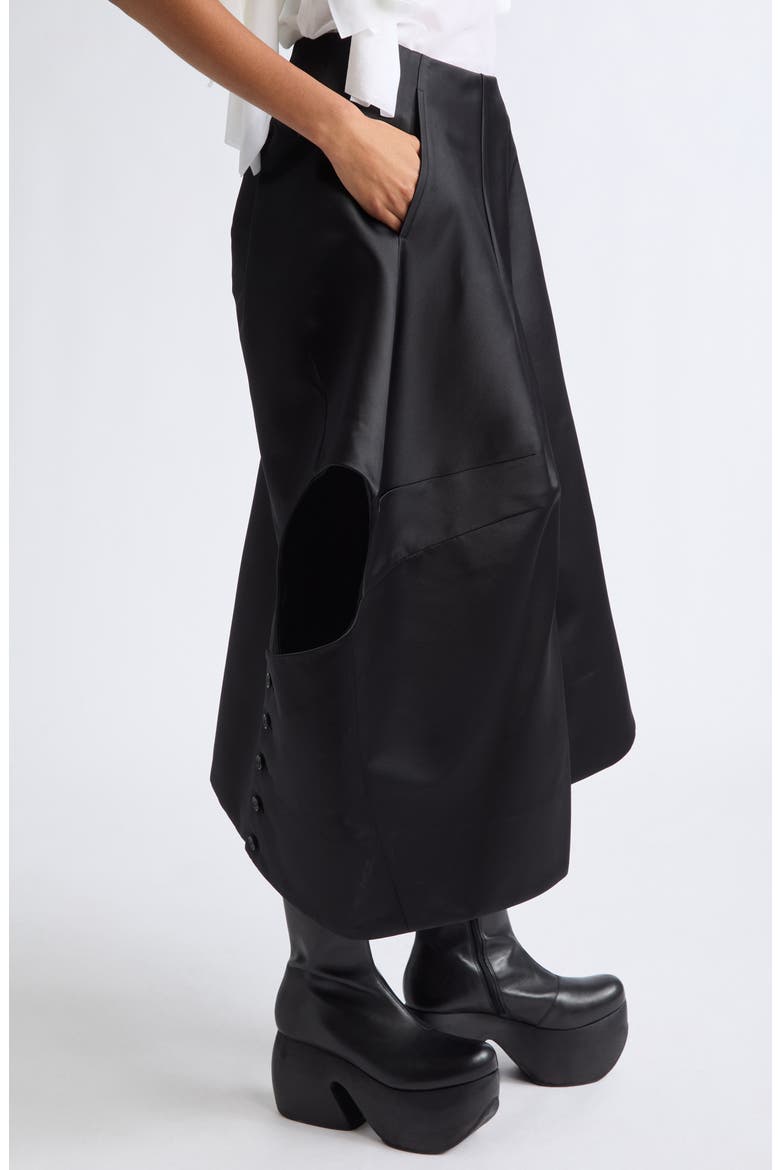 Asymmetrical Draped Satin Midi Skirt, Alternate, color, BLACK
