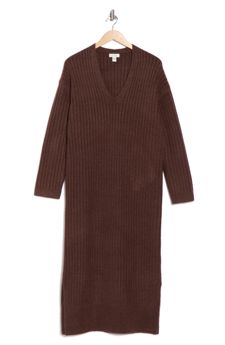 NORDSTROM RACK Long Sleeve V-Neck Sweater Dress, Alternate, color, Brown Malicacia