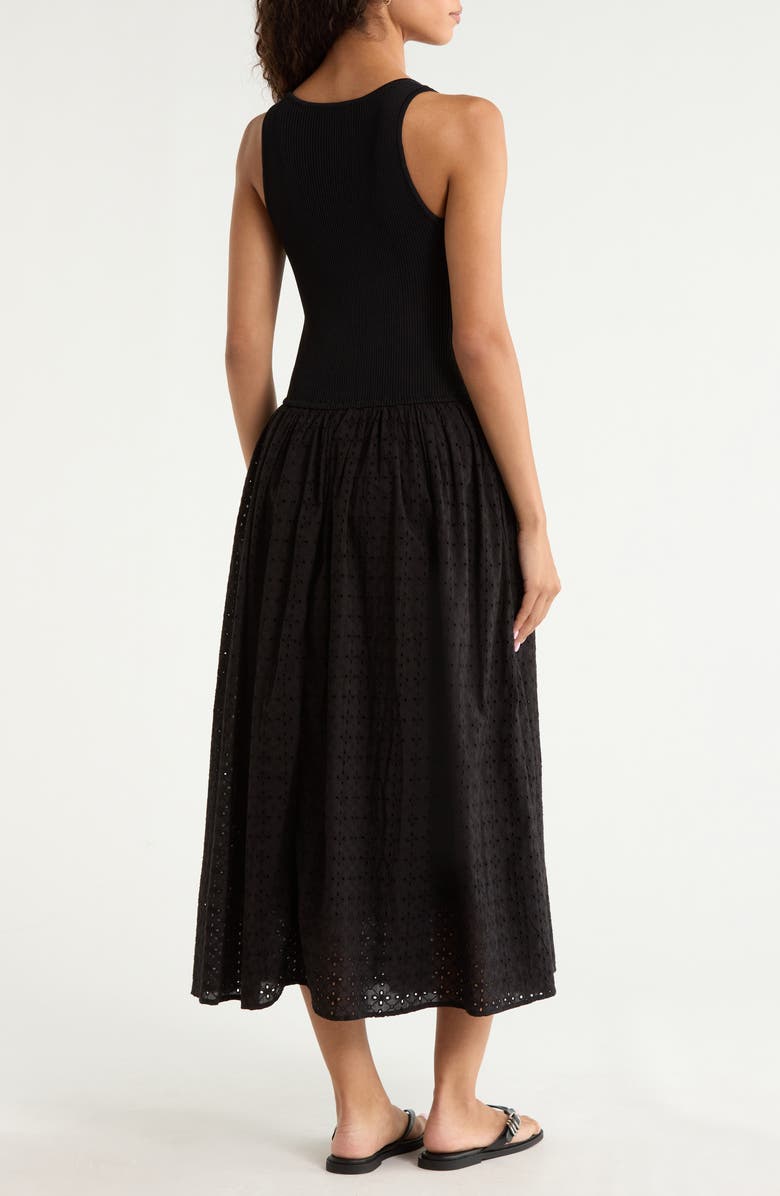 Elan Mixed Media Eyelet Maxi Cover-Up Dress, Alternate, color, Black