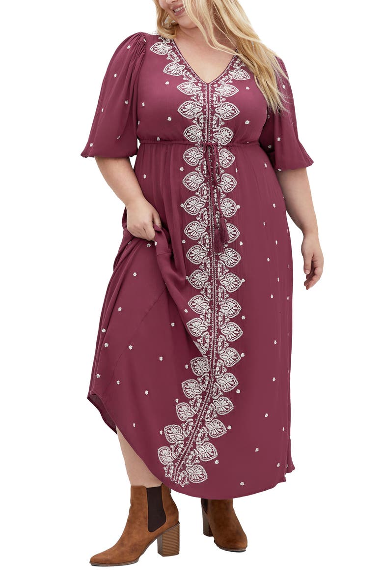 City Chic Anaya Embroidered Maxi Dress, Main, color, Purple