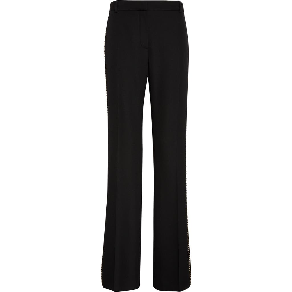 Versace Studded Wool Grain De Poudre Bootcut Pants In Black