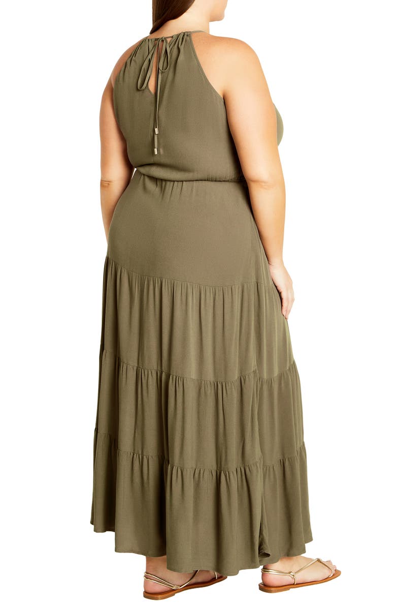 City Chic Stacey Keyhole Tiered Maxi Dress, Alternate, color, Olive