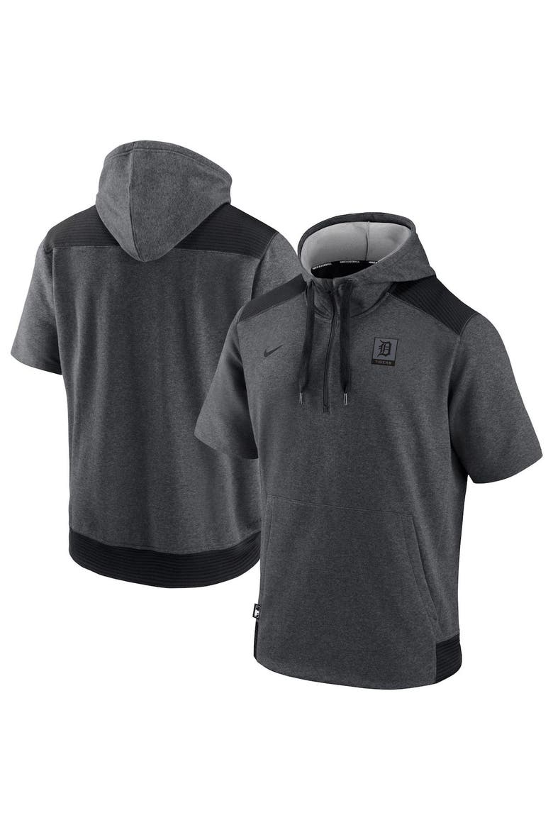 Men's Nike Heathered Charcoal/Black Detroit Tigers Authentic Collection Dry Flux Performance Quarter-Zip Short Sleeve Hoodie, Main, color, Charcoal