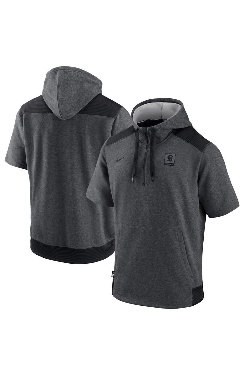 Nike Men's Nike Heathered Charcoal/Black Detroit Tigers Authentic Collection Dry Flux Performance Quarter-Zip Short Sleeve Hoodie, Main, color, 