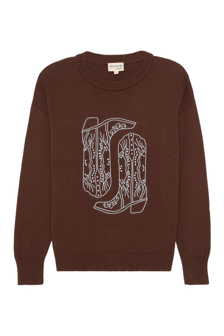 Riley Crewneck Sweater - Cowgirl Boots, Main, color, Brown