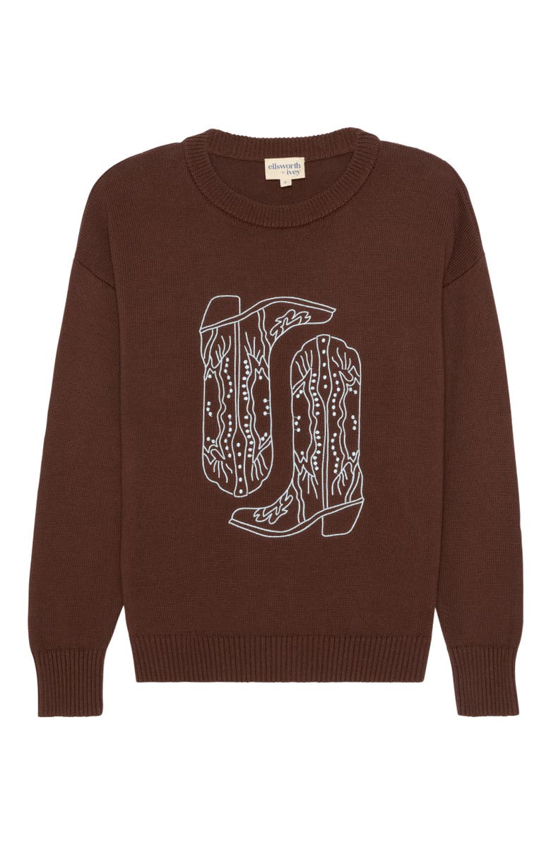 Ellsworth + Ivey Riley Crewneck Sweater - Cowgirl Boots, Main, color, Brown
