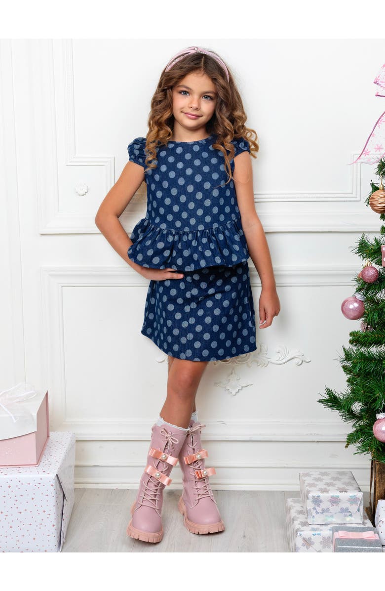 Mia Belle Girls Cute Peplum Denim Top and Skirt Set, Alternate, color, Blue