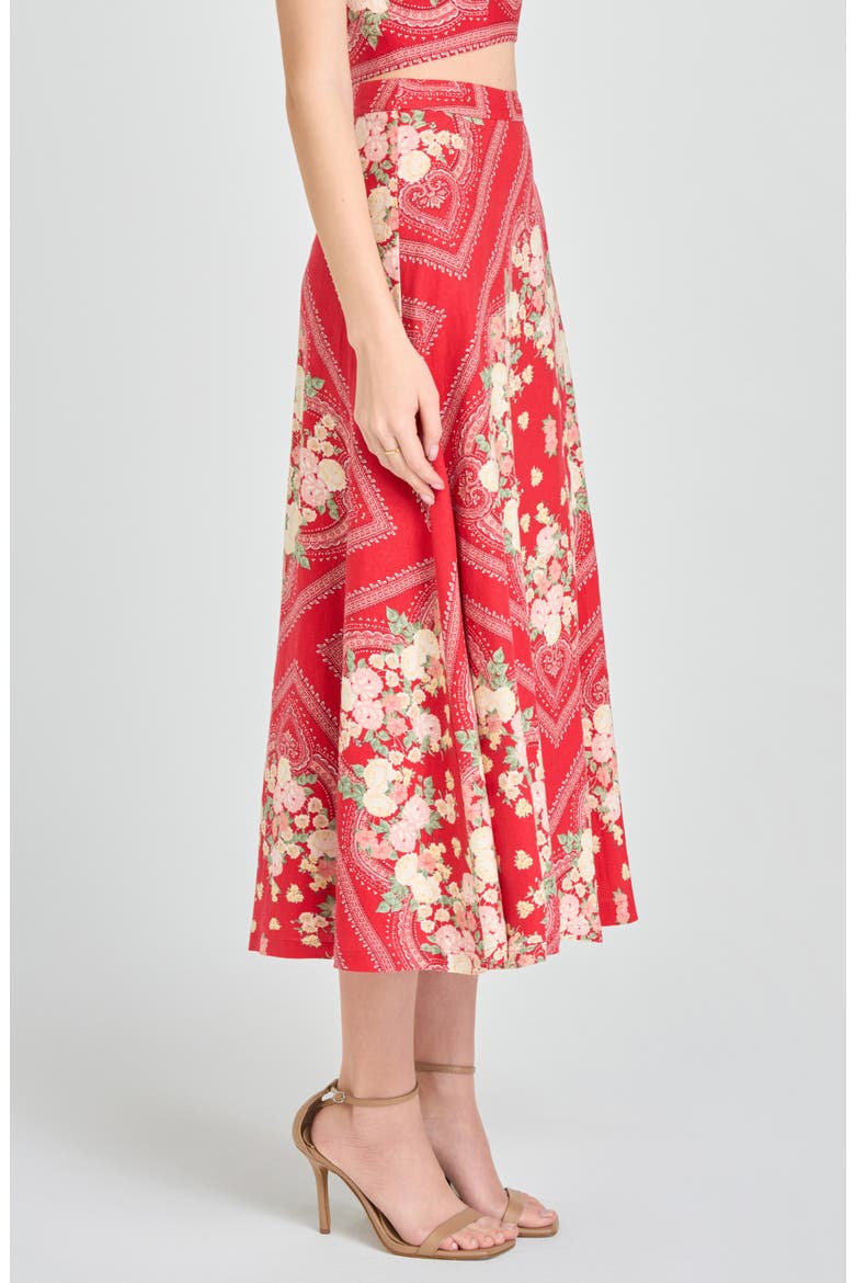 Edith Linen Blend Midi Skirt, Alternate, color, RED SCARF