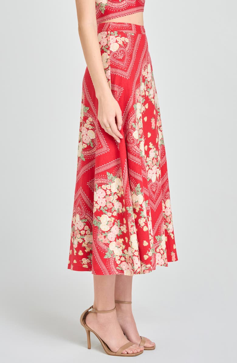 WAYF Edith Linen Blend Midi Skirt, Alternate, color, Red Scarf