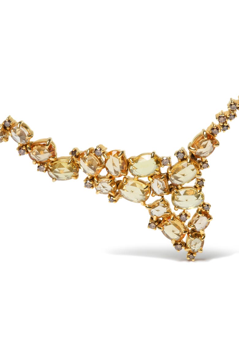 18K Gold 1/2 Cttw Diamond and Sapphire Cluster Station Necklace, Alternate, color, Yellow
