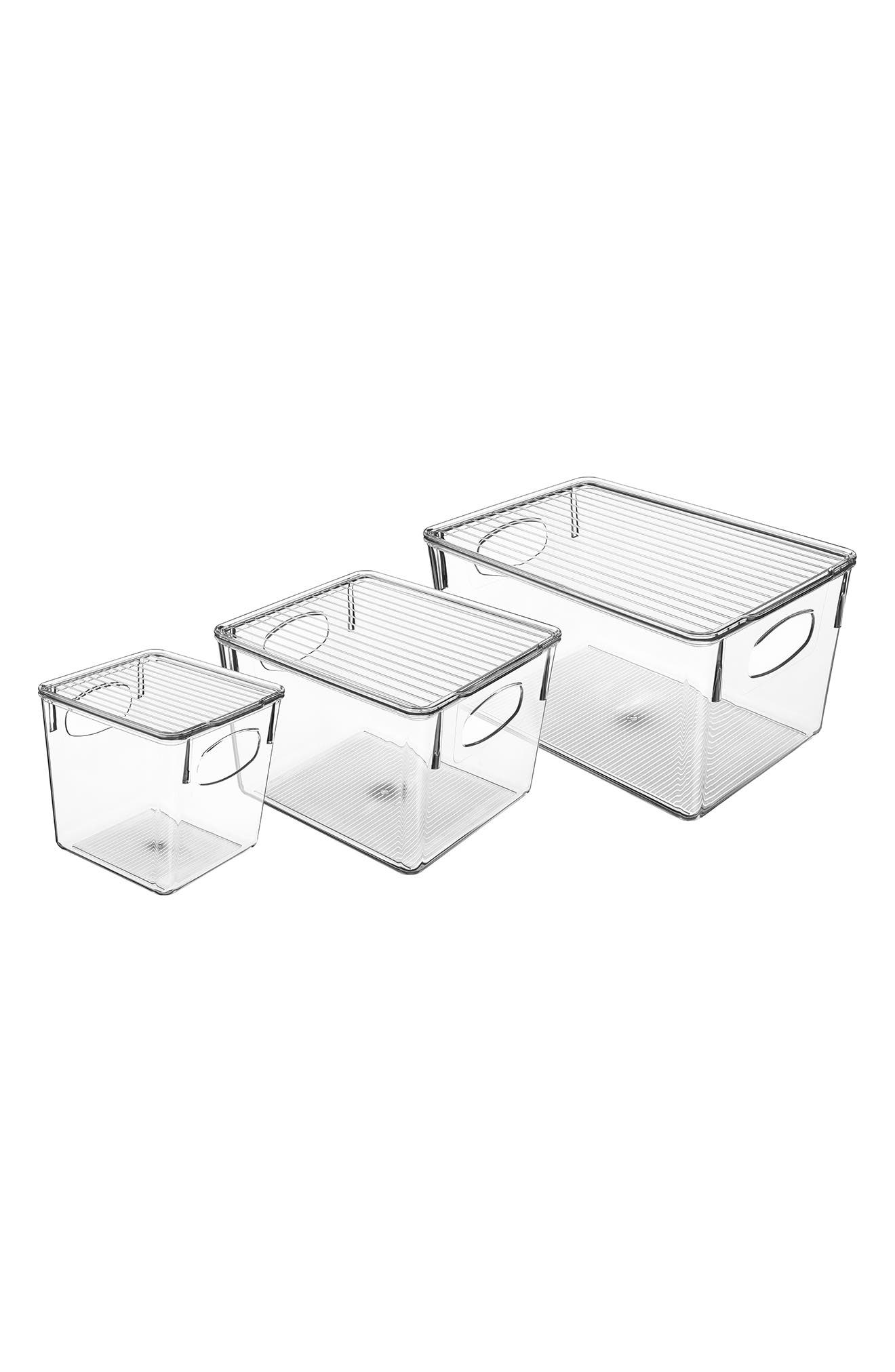 SORBUS Clear Lidded 3-Piece Bin Set
