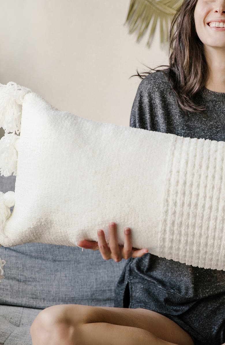 Sunday Citizen Braided Pom Pom Throw Blanket, Alternate, color, Off White