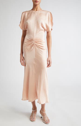 Ruched Waist Satin Midi Dress