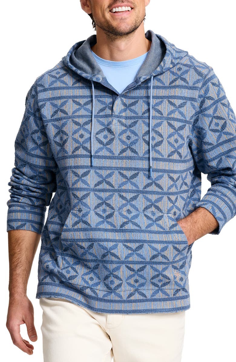 Tommy Bahama Baja Diamante Dunes Cotton Pullover Hoodie, Main, color, Infinity Sky