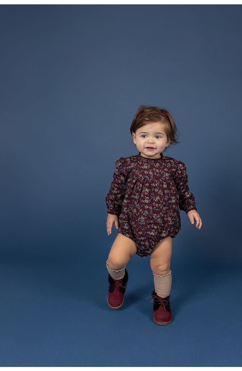 Looms Knits Looms Brushed Floral Dress Collection - Romper, Alternate, color, Wine