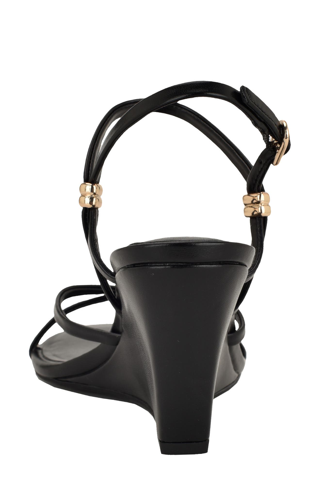 Nine West <p>Deklyn Faux Leather Wedge Sandal (Women)</p>, Alternate, color, Black