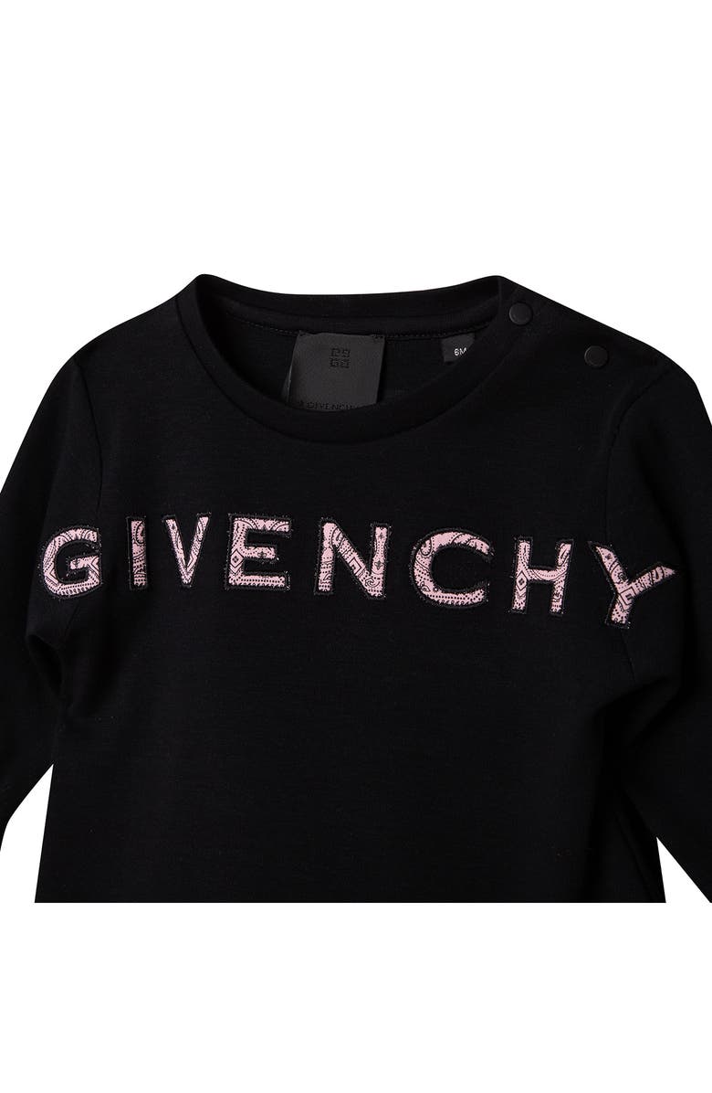 GIVENCHY KIDS Kids' Bandana Ruffle Long Sleeve Cotton Logo Dress, Alternate, color, 