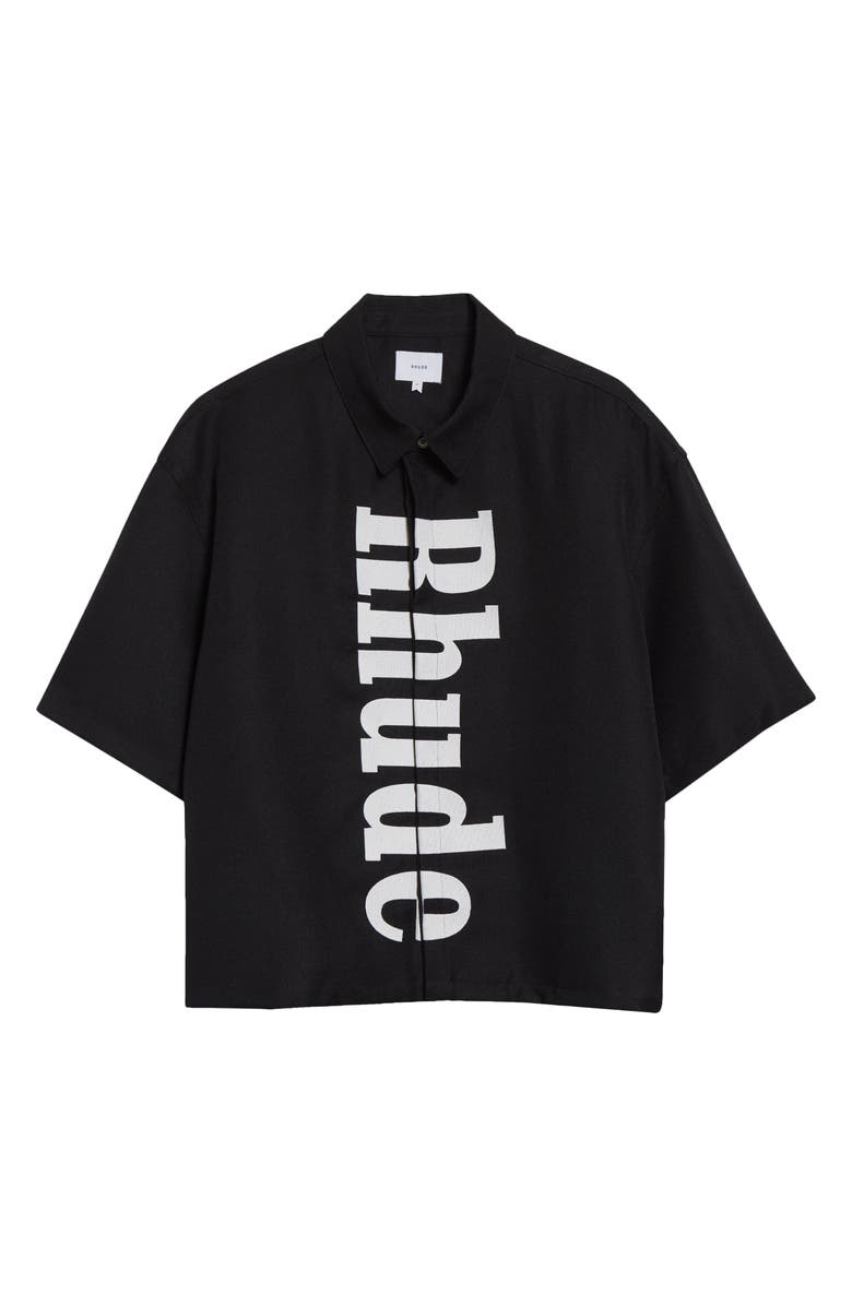 Rhude Center Logo Wool Gabardine Button-Up Shirt, Alternate, color, Black / White 3028