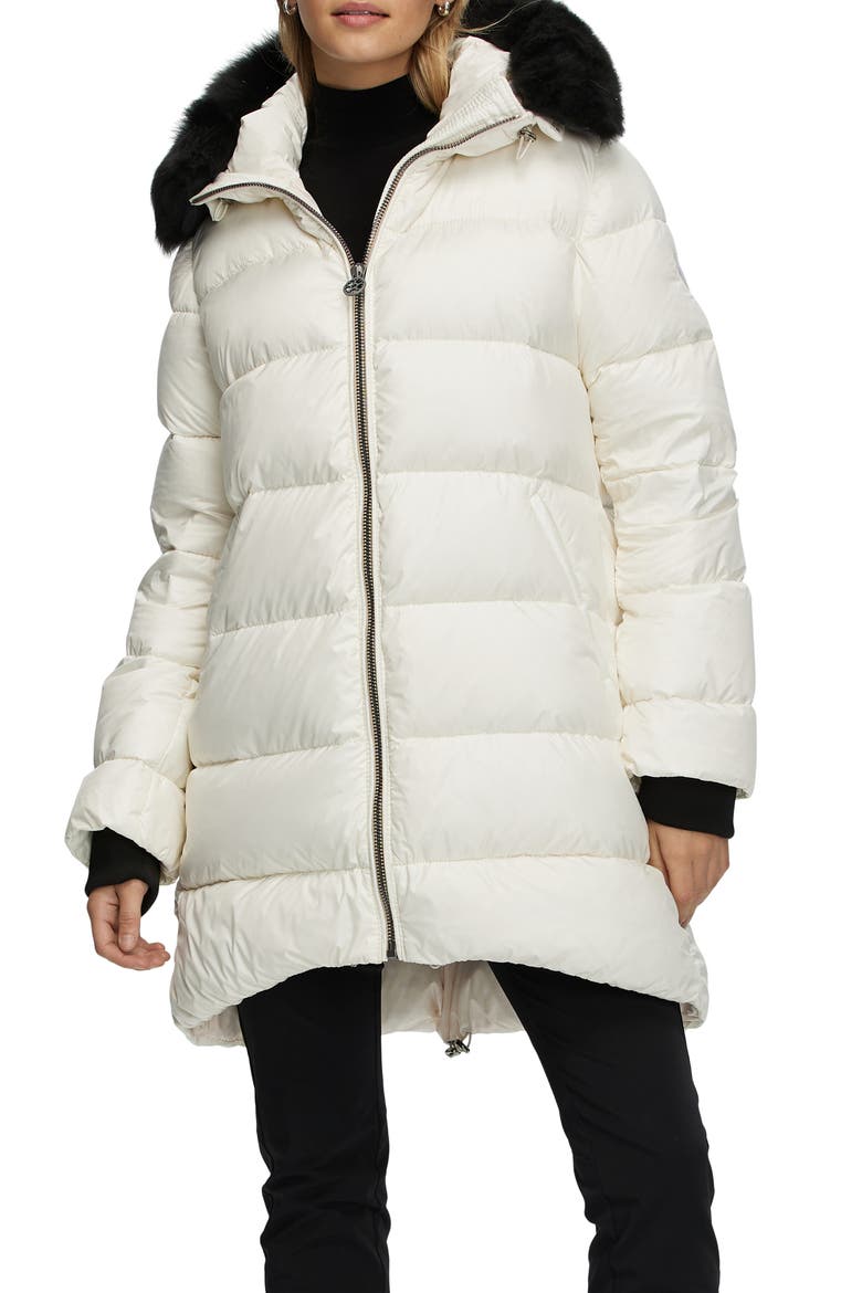 Apres-Ski Horizontal Jacket with Detachable Genuine Shearling Hood Trim, Alternate, color, IVORY/BLACK