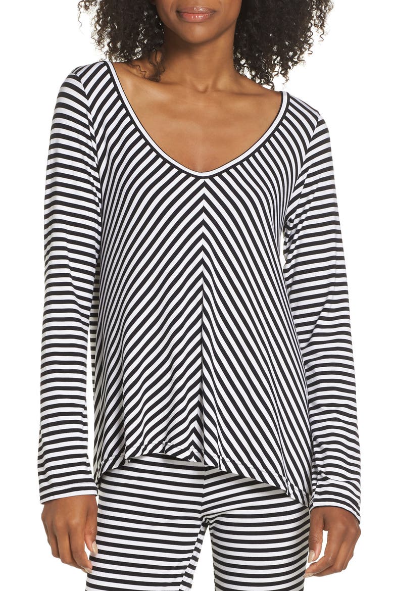 Miranda Stripe Lounge Tee, Main, color, BLACK/ WHITE
