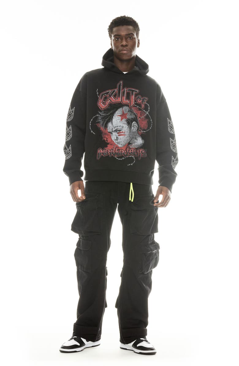 Cult of Individuality Oversize Graphic Hoodie, Alternate, color, Black