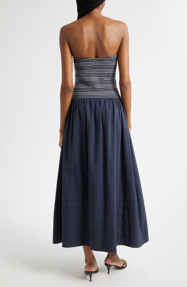Ramy Brook Jace Cotton Poplin Strapless Smocked Maxi Dress, Alternate, color, Navy