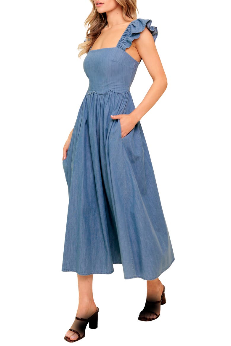 Cap Sleeve Chambray Midi Dress, Alternate, color, INDIGO