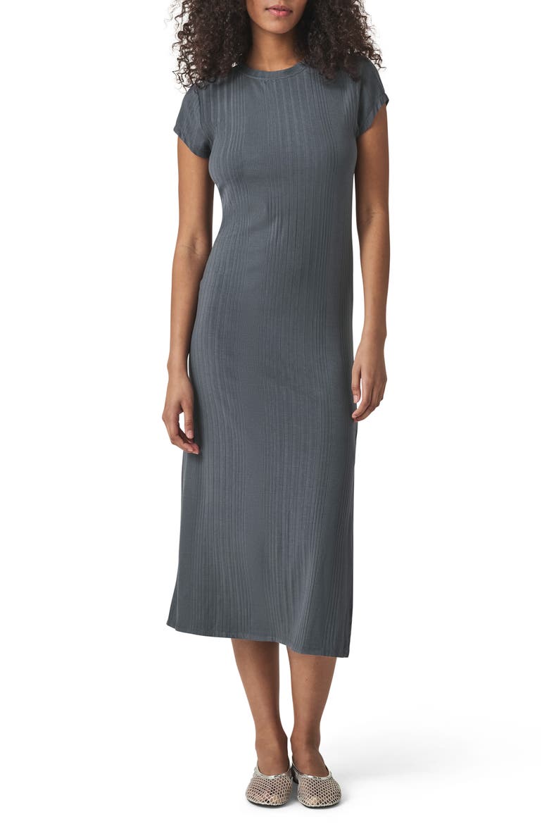 Salma Short Sleeve Rib Midi Dress, Main, color, INK