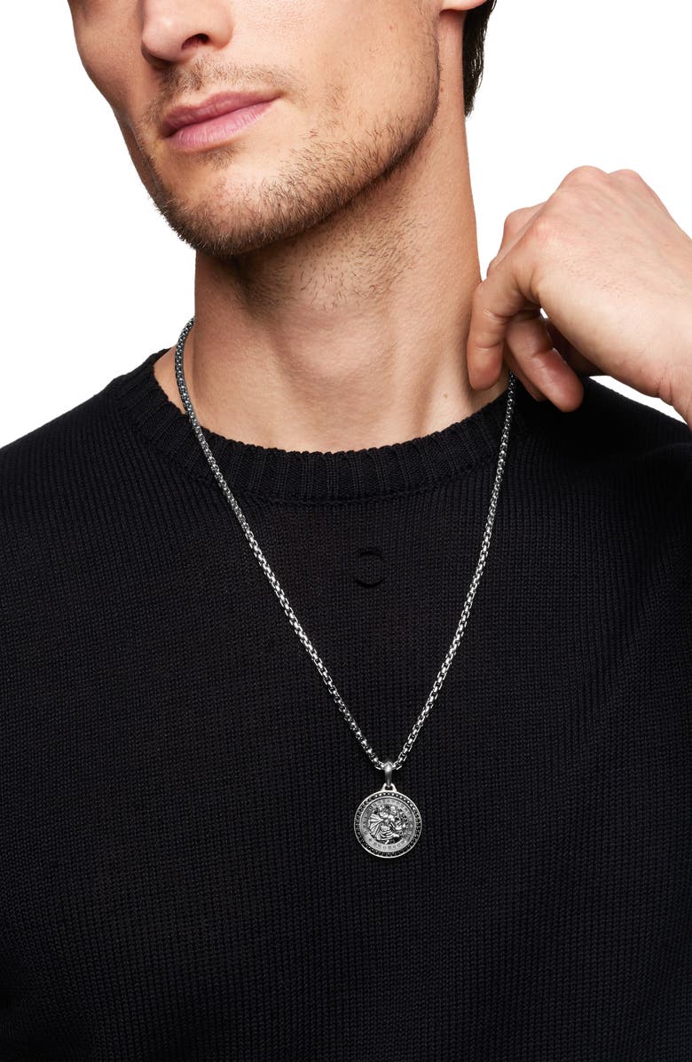 David Yurman Men's St. Christopher Amulet with Pavé Black Diamonds, Alternate, color, Silver Pave