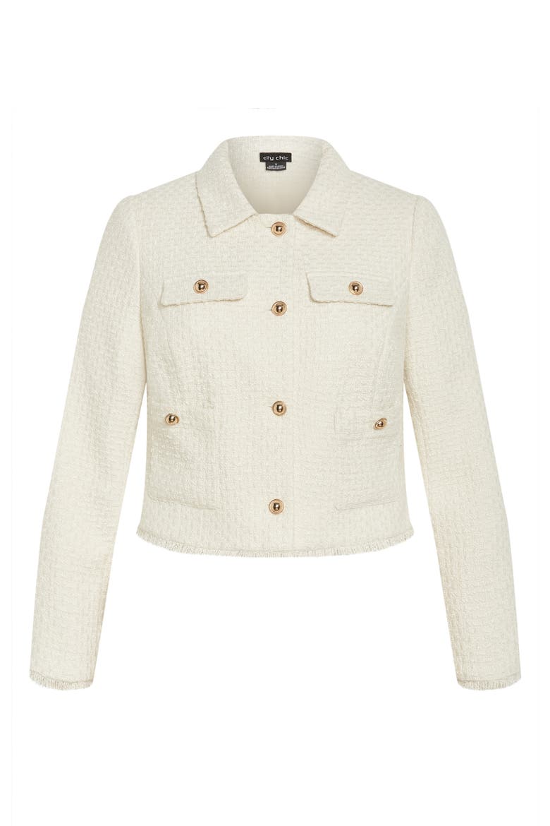 Mariah Fray Hem Tweed Jacket, Alternate, color, IVORY