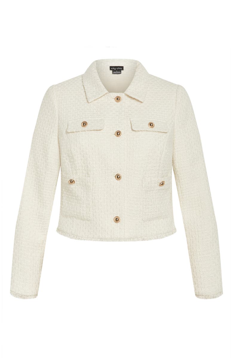 City Chic Mariah Fray Hem Tweed Jacket, Alternate, color, Ivory
