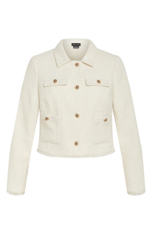 Shop City Chic Amira Fray Trim Bouclé Jacket In Cream