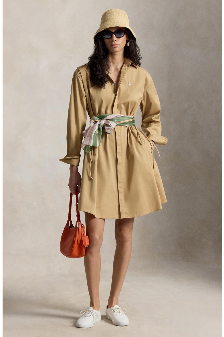Drawcord Cotton Shirtdress, Alternate, color, CLASSIC CAMEL