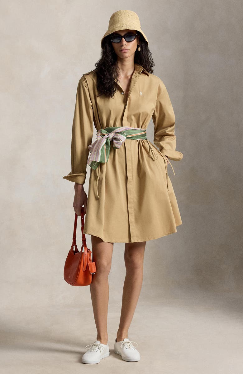 Polo Ralph Lauren Drawcord Cotton Shirtdress, Alternate, color, Classic Camel