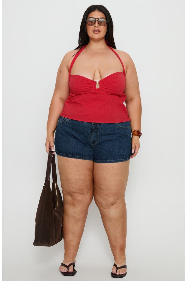 Dreamful Low Rise Mini Denim Shorts, Alternate, color, DARK BLUE WASH